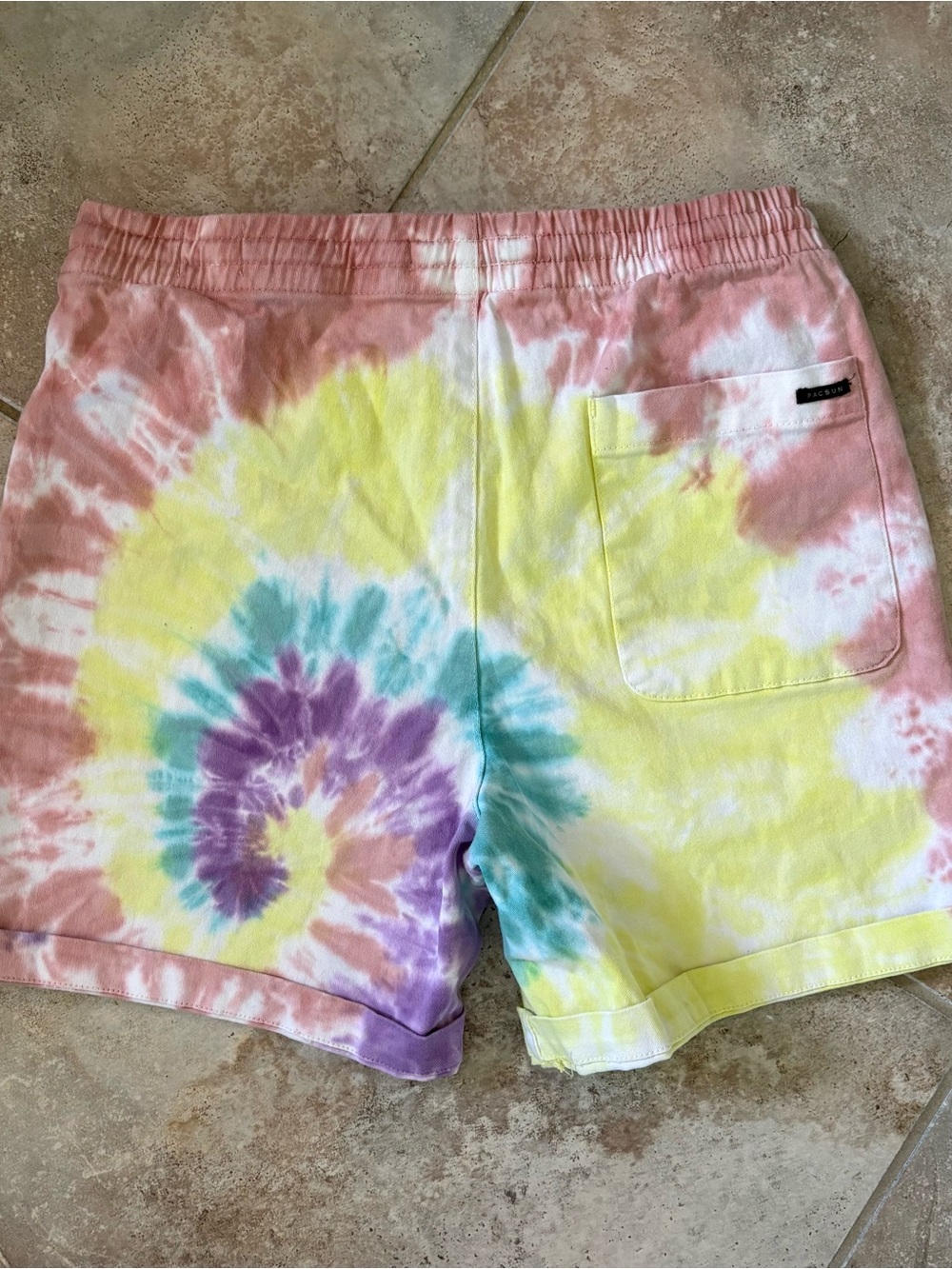 PacSun Tie Dye Cotton Elastic Waist Drawstring Volley Shorts Pockets Men Small - Picture 4 of 9